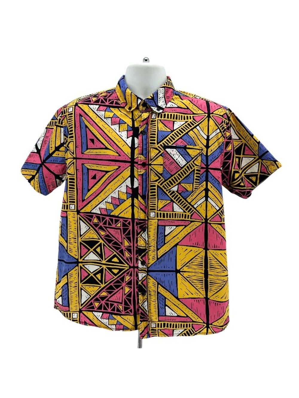 Super Massive Mens Large Shirt Retro Geometric Multicolor Button Party Festival